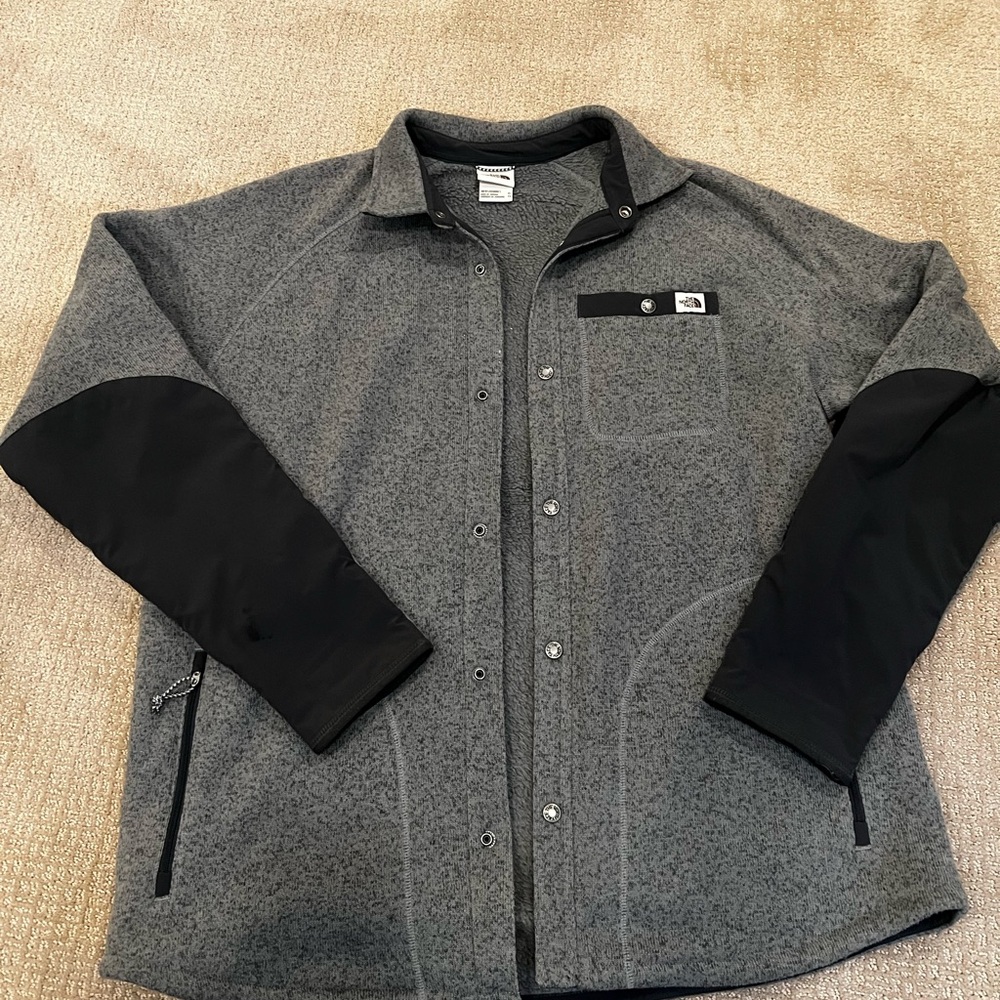 The North Face Gray and Black Fleece Shirt Jacket, XL